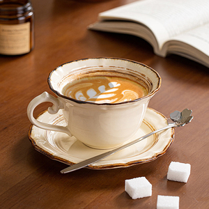 Japanese Style Ceramic Cup and Saucer <b>Set</b> 250ml Vintage <b>Coffee</b> <b>Mug</b> Wide Mouth Cappuccino Latte Cup - Product Image 6