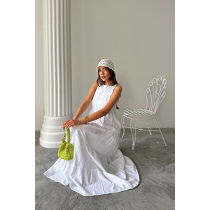 Robe longue en lin blanche sans manches avec fente latérale pour femme, style maxi décontracté, taille S - Product Image 4