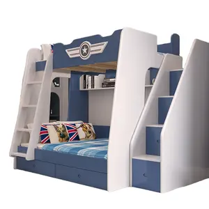 Modern children beds furniture kids bunk bed American Captain style blue up and down beds for boys