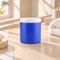 Pot de crème pour le visage rond de 500 ml, couvercle à vis blanc, pots en plastique PE bleu mat avec couvercles, emballage pour soins personnels, OEM ODM, large ouverture