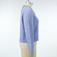 Cardigan en tricot à col Peter Pan avec bordure en dentelle pour femme, manches longues, boutonné, court