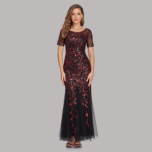 Bellissimo Top a maniche corte See Through Style Lady Evening Dinner Party Dress abito <span class=keywords><strong>da</strong></span> <span class=keywords><strong>sera</strong></span> lungo <span class=keywords><strong>da</strong></span> donna - Product Image 4