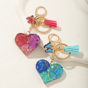 Nouveau porte-clés papillon à franges, breloque en résine avec paillettes, pendentif amour pour femmes et amoureux, idéal pour les festivals - Product Image 1