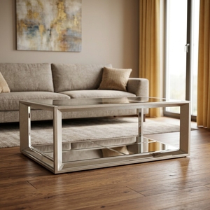 Tavolino <span class=keywords><strong>da</strong></span> Caffè Moderno Stile Z Gallerie, Quadrato con Specchio, in Legno Massello per Soggiorno e Arredamento Alberghiero - Product Image 1