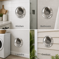 Grille d'aération murale moderne en acier inoxydable, type dôme, à bord arrondi, étanche, extérieure, réglable, avec moustiquaire, pour salle de bain