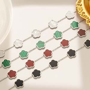 18K Gold Plated Stainless Steel Waterproof No Fading No Tarnish Trendy Five-leaf Clover Flower Plum Blossom <b>Charm</b> <b>Bracelet</b> - Product Image 2