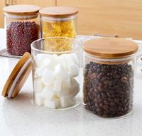 Grosir Toples Penyimpanan Kaca Makanan Madu Permen Kue Borosilikat Ramah Lingkungan 18Oz dengan Tangki Penyimpanan Tutup Bambu Kedap Udara