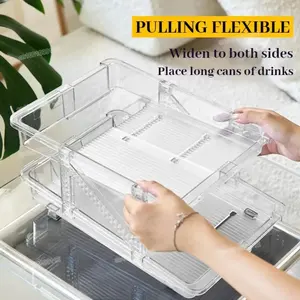 Distributeur de bière automatique à 2 niveaux, boîte de rangement extensible en plastique pour réfrigérateur, cuisine, aliments et boissons en conserve - Product Image 2