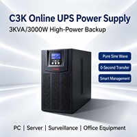 C3K 온라인 UPS 3KVA 3000W 순수 정현파 무정전 전원 공급 장치 0ms 전환 기능 포함 서버 PC 사무실 네트워크용