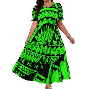 Vestito Lungo Casual da Donna Taglie Forti con Volant a Strati e Maniche Corte a Sbuffo, Fantasia Etnica Tribale Polinesiana - Offerta Speciale - Product Image 2