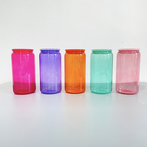 Hoa Kỳ Kho Màu 16Oz Thủy Tinh Tumblers Trống Thăng Hoa 16Oz Màu Rõ Ràng Glass Có Thể Với Đầy Màu Sắc Nhựa Có Nắp Đậy - Product Image 4