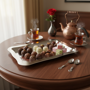 Plateau en métal rectangulaire Kontensan K116 pour servir le chocolat et le Turkish Delight, 238x358x20mm, 2lt - Product Image 3