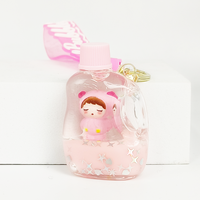 Porte-clés créatif personnalisé en acrylique avec impression UV, sablier rempli d'huile, pendentif ours rose rêveur, breloque de sac à dos en gros