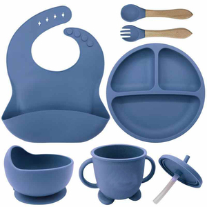 Newsun 아기 용품 및 귀여운 턱받이를 먹는 제품 실리콘 아기 기원 흡입 접시 숟가락 먹이 세트 - Product Image 5