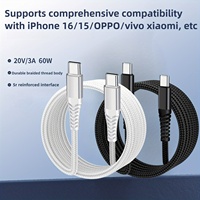 Cable de Nailon Trenzado Tipo-C a Tipo-C de 60W PD, Cable de Carga Rápida USB-C, Compatible con Logotipo Personalizado, para Computadora/Cámara, Venta al Por Mayor de Fábrica