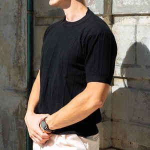 Maglietta estiva <span class=keywords><strong>da</strong></span> uomo a manica corta a maglia tinta unita maglione a maniche corte traspirante in fibra chimica camicie a maniche corte <span class=keywords><strong>da</strong></span> uomo - Product Image 5