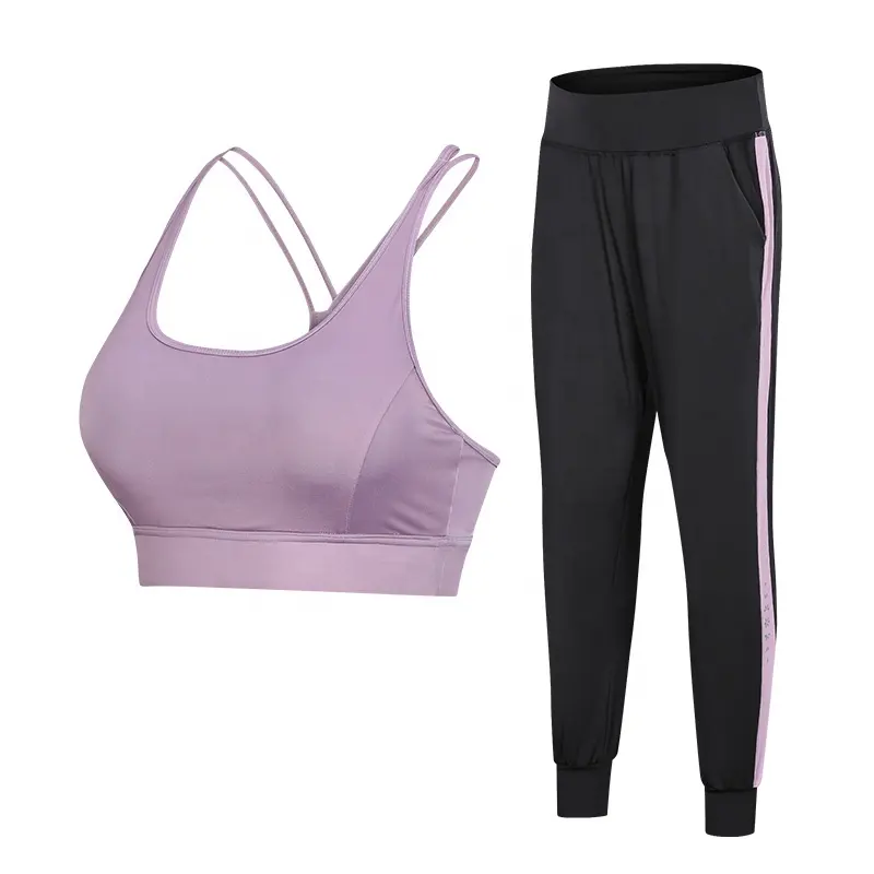 Ropa de Fitness y Yoga para mujer, mallas de entrenamiento de cintura alta, sujetador de Color sólido, conjuntos de Fitness para gimnasio de 2 piezas para mujer