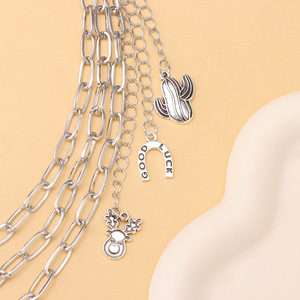 โซ่คาดเอวสไตล์พังก์แบบยูนิเซ็กซ์ หลายชั้น สีเงินทิเบต ลายกระบองเพชรและเกือกม้า สไตล์ฮิปฮอป ลำลอง - Product Image 4