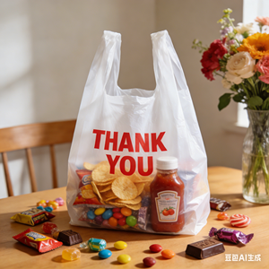 ถุงเสื้อยืดพลาสติก PE ทนทาน ขายส่งจากโรงงานโดยตรง พร้อมหูหิ้วแบบยาว พิมพ์โลโก้ตามสั่ง สำหรับใส่สินค้า - Product Image 1