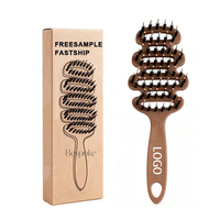 Brosse à cheveux bouclante personnalisée avec logo, poils de sanglier et nylon mélangés, forme incurvée, ventilée, anti-statique, pour femmes