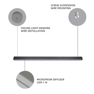 Luminaires suspendus linéaires LED <span class=keywords><strong>pour</strong></span> <span class=keywords><strong>bureau</strong></span> et commerce, luminaires suspendus modernes <span class=keywords><strong>pour</strong></span> salon et escalier, noir, télécommande, aluminium, 3 ans de garantie - Product Image 4