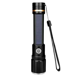 Outdoor T6 USB/Solar Charging LED 450LM Torch Telescopic Zoomable Aluminium Alloy Lamp with Compass