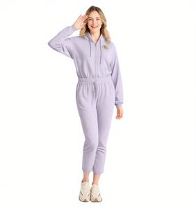 Tc408 Tuta con Cappuccio da Donna, Manica Lunga, Vita Alta, in Maglia Tinta Unita, Casual, Traspirante, in Cotone e Spandex, Lunghezza alla Caviglia - Product Image 1