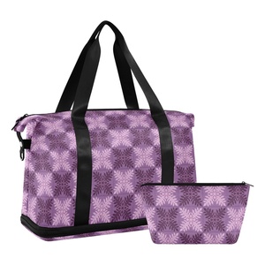 2PCS Hawaiian Purple Ulu Quilt Print Custom Weekender Overnight Bag Waterproof Nylon Large Carry on Bag Travel Tote Duffel Bag - Product Image 1