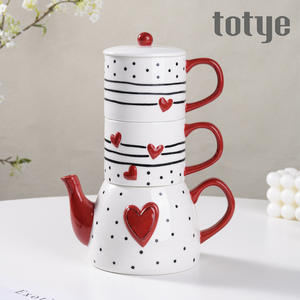 Juego de té de cerámica para el hogar, taza y tetera, exquisita caja de regalo para tetera, juego de tazas creativas para parejas, juego de tazas para té de la tarde - Product Image 3