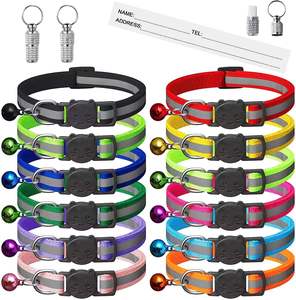 <span class=keywords><strong>Collar</strong></span> reflectante para perros y gatos con etiquetas de identificación de campana, para gatitos <span class=keywords><strong>Collar</strong></span>, hebilla de liberación rápida de seguridad con etiqueta de nombre - Product Image 1