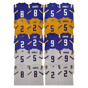 Maglia da College TOP 2025 Louisiana con Ricamo, 9 Joe Burrow, <span class=keywords><strong>2</strong></span> Kyren Lacy, 5 Jayden Daniels, Unisex, Corta, in Spandex/Cotone Traspirante - Product Image 1