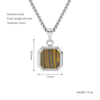 Collier Homme Robuste en Acier Inoxydable avec Pendentif Carré en Pierre Blanche, Noire ou Turquoise pour Homme