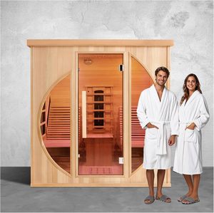 Sauna infrarouge à spectre complet Smartmak pour 2 personnes, avec thérapie par lumière rouge, fauteuil inclinable, haut-parleurs, éclairage et barre à oxygène. - Product Image 1