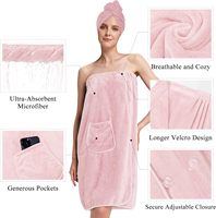 Serviette de Bain Ultra Douce en Polaire Corail, Porte-Serviette de Bain Portable avec Poche, Élastique, pour Spa et Douche, Très Absorbante, Vente en Gros