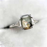 Bagues de cocktail personnalisées en gros, en verre imprimé motif chat fantôme d'Halloween sur fond cuivre, style bohème, pour usage quotidien, bijoux fantaisie, cadeau