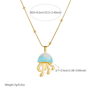 Cute Cartoon Jellyfish Pendant Necklace Gold Plated Stainless Steel Ocean Beach Style Women's Fashion Choker - Product Image 4