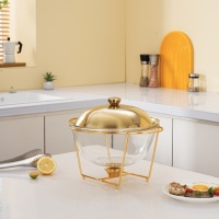 Plateau de service pour buffet d'hôtel ensemble d'isolation de luxe de 4L pour aliments chauds dorés avec couvercle en acier inoxydable chauffe-plats