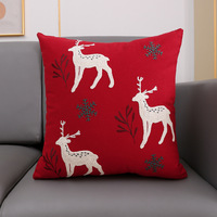 Direkt vom Hersteller: Weihnachtlicher Rentier-Stickerei-Kissenbezug, Festliche Rote Weiche Plüsch-Dekokissenhülle für die Heimdekoration