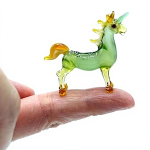 Glass <b>Unicorn</b> Figurine Green Amber Color Miniature Decorative <b>Ornament</b> Lightweight Modern Design Desk Accessory - Product Image 1