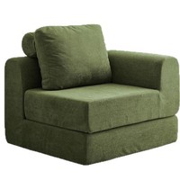 Sillón Moderno Cuadrado Tapizado en Tela Verde, Sofá de Una Plaza para Sala de Estar, Silla Seccional Comprimida