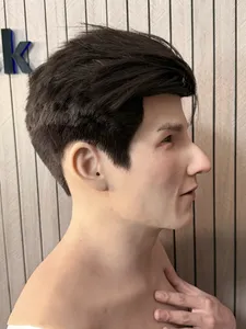 قناع سيليكون واقعي بشعر طويل، قناع رأس كامل لرجل وسيم، مناسب للهالوين والتنكر والمسرح - Product Image 5