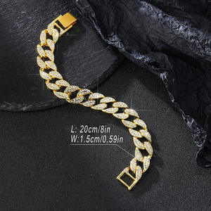NL2020 <span class=keywords><strong>bracelet</strong></span> 7 pouces 8 pouces 9 pouces Chaîne cubaine Corrente cubana personalizada feita a mao em liga de zinco e prata com <span class=keywords><strong>strass</strong></span> - Product Image 6