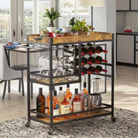 Chariot de service roulant rustique avec support à vin et porte-verres personnalisables pour îlots de cuisine et service d'alcool