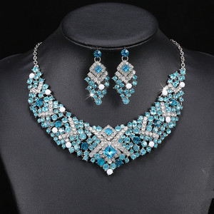 Mới Cô Dâu Vòng Cổ Bán Buôn Phụ Kiện Đám Cưới Hai-Mảnh Bộ Màu Vàng, Màu Xanh Lá Cây, Màu Xanh Và Trắng Bốn Màu Tùy Chọn Trang Sức Bộ - Product Image 2