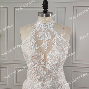 Vraies photos de haute qualité licou cou paillettes appliques <span class=keywords><strong>dentelle</strong></span> sirène robe de mariée pour les femmes robe de mariée pour le <span class=keywords><strong>mariage</strong></span> 2024 - Product Image 5