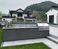 Îlot de cuisine moderne extérieur durable grilles de barbecue robinet en acier inoxydable finition laquée panneau de mélamine évier armoires de cuisine