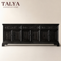 Buffet de luxe en bois massif chêne noir avec panneaux diamantés pour hôtel, villa, salon, mobilier de maison