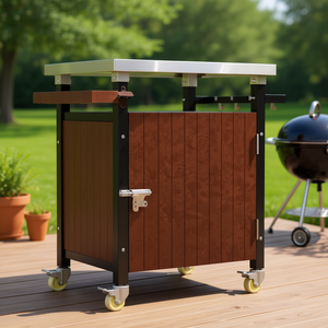 Îlot de cuisine extérieur sur roulettes en acier inoxydable avec étagère à épices étanche et table de barbecue - Product Image 2