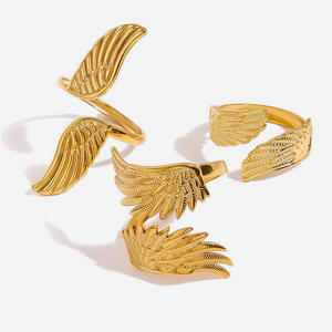 Venta al por mayor de varios estilos, joyería de moda para mujer, anillo dorado personalizado, alas, anillos abiertos de acero inoxidable - Product Image 2