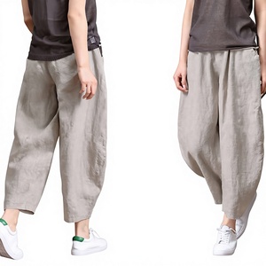<span class=keywords><strong>Pantaloni</strong></span> Harem a Vita Media in Cotone e <span class=keywords><strong>Lino</strong></span> Traspiranti, Gamba Larga, Estivi, Eco-Friendly, Vestibilità Comoda, Casual da <span class=keywords><strong>Donna</strong></span> - Product Image 3